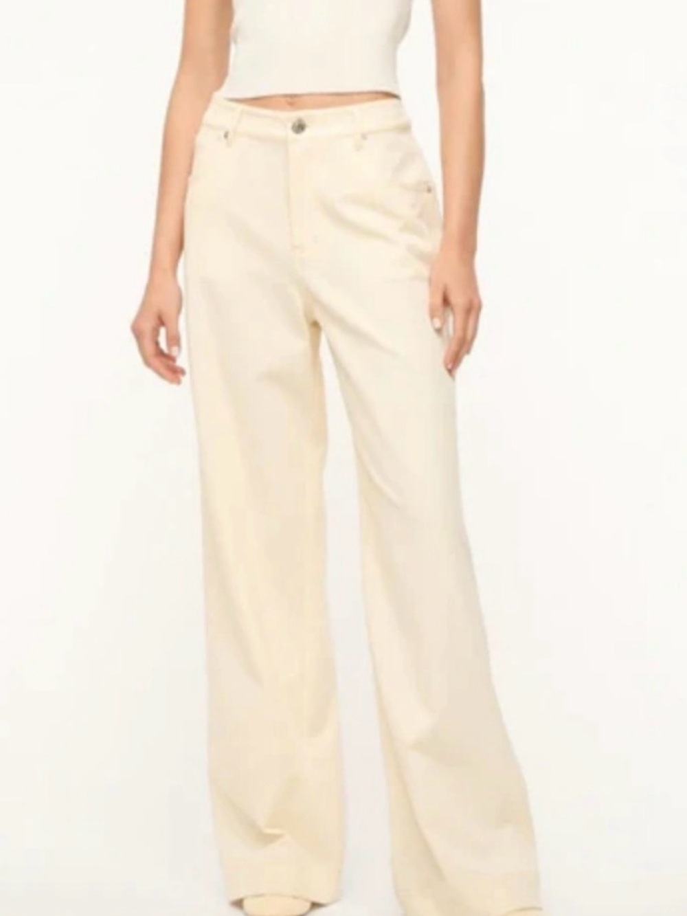 STAUD Cream Wide-Leg High-Rise Jeans